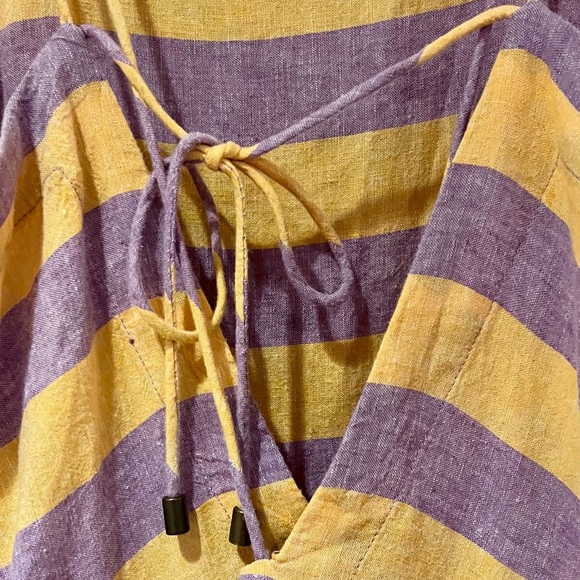 By Anthropologie Grommet Halter Stripe Linen Maxi Dress Lilac & Peach Size Large - Picture 11 of 14